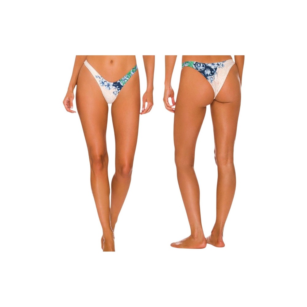 Revolve + Agua Bendita Avy Bikini Bottom MEDIUM Beige Floral Vacation Swimwear